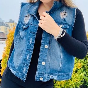 HighWay Destroyed  Distressed Vest Rip Jean JACKET